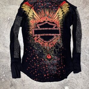 Harley-Davidson Black Shirt with Red and Gold Accents